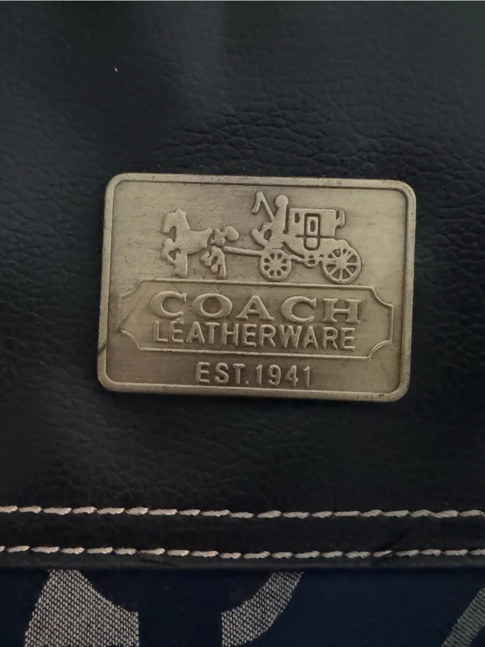 Coach EST. 1941 Patchwork Signature Canvas Leather Tote Purse Brown Blue Black - Picture 2 of 6